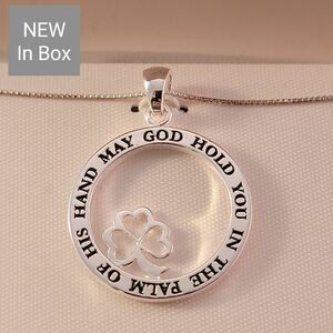 Sterling Openwork Four Leaf Clover God Inspiration Pendant Necklace - New in Box